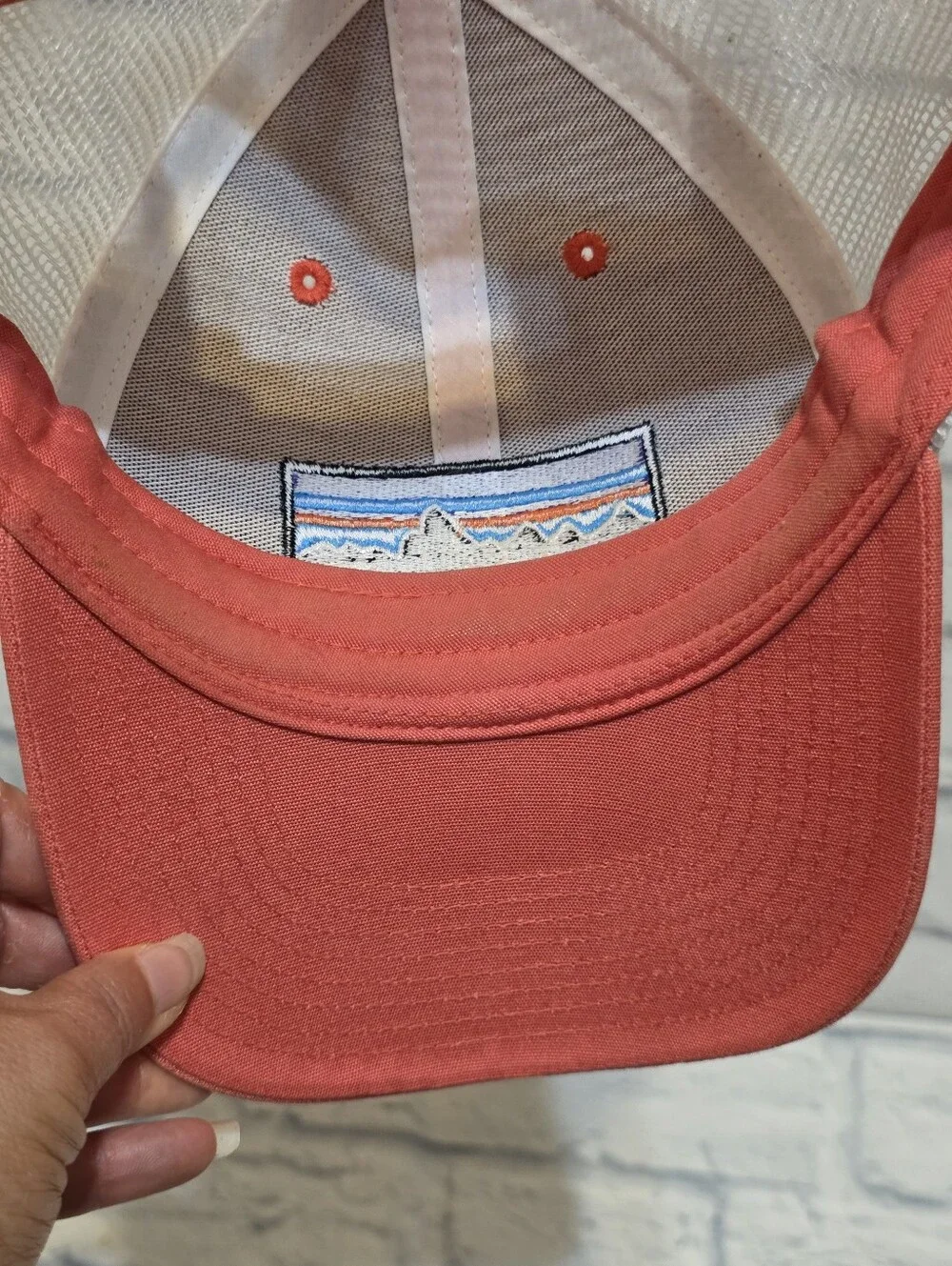 Patagonia Coral-Pink Trucker Hat with White Mesh